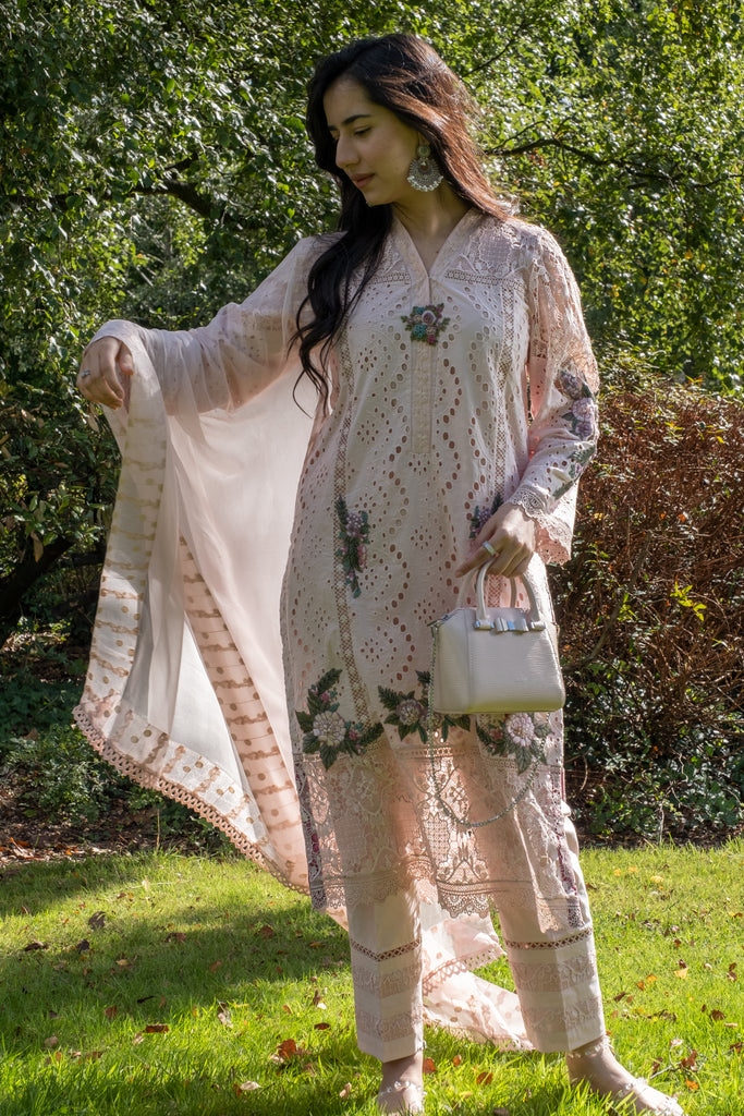 Cherry Blossom, three piece Embroided Trouser Shirt