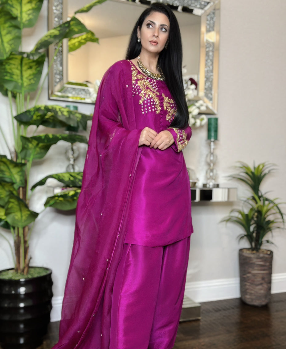 Fuchsia Bloom Rawsilk - Farshi