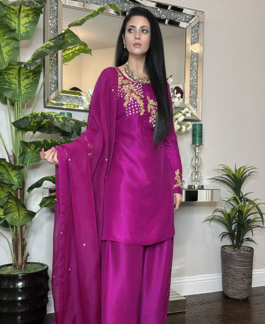 Fuchsia Bloom Rawsilk - Farshi