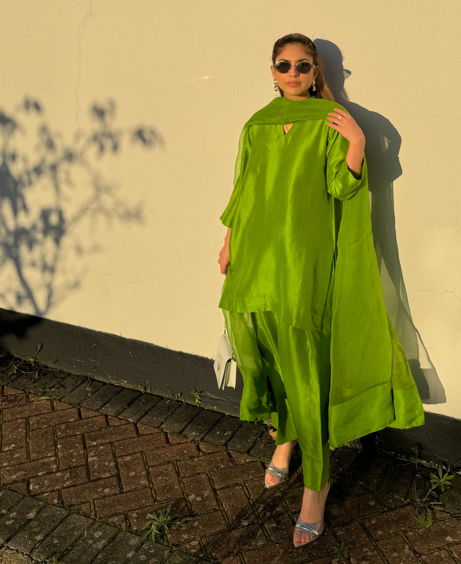 Lime Twist Raw Silk (Farshi Shalwar suit)