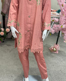 Peach chikankari - Lines