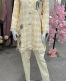 Cream Grid Chikankari Co-ord set