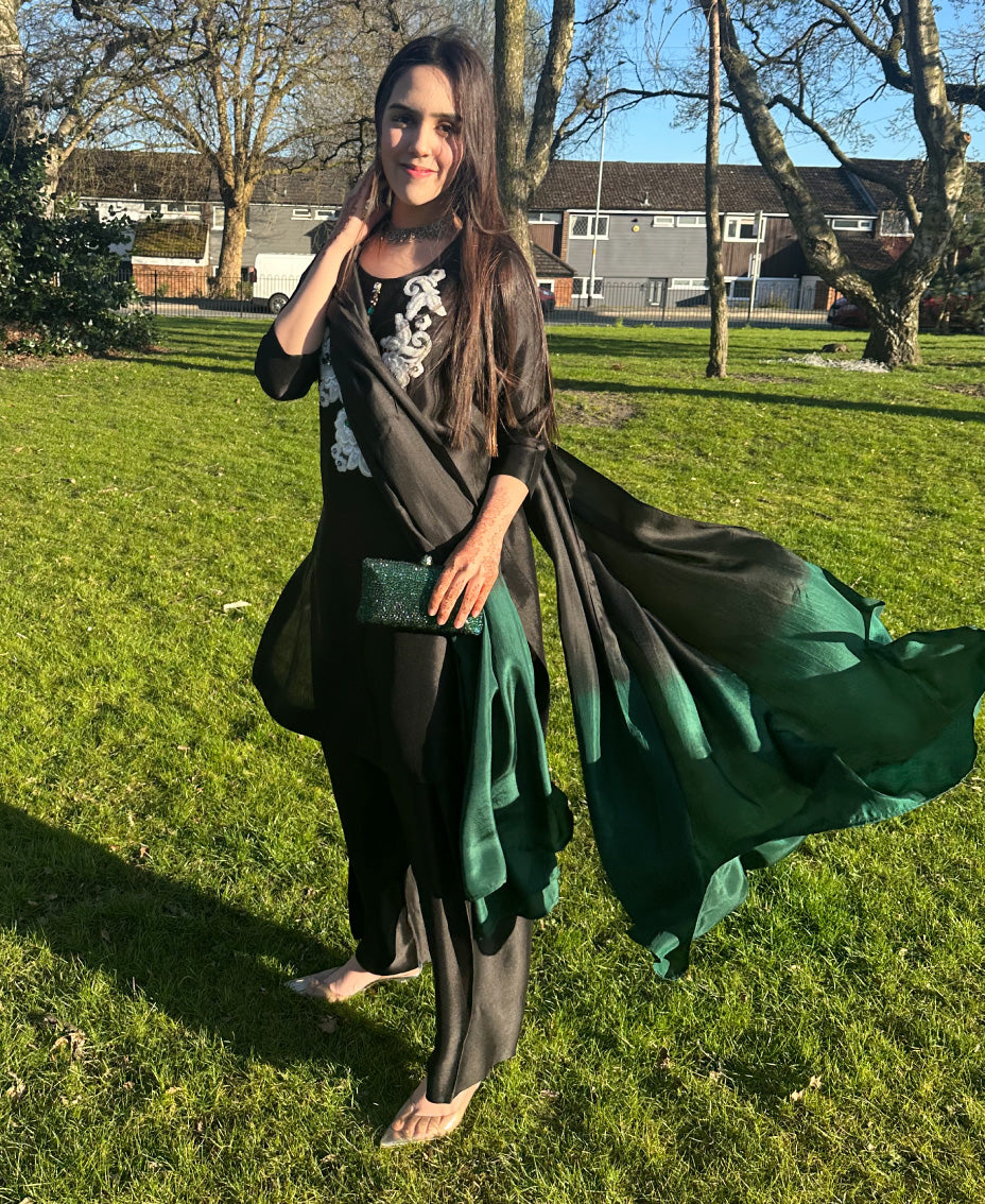 Noir Elegance – 3 Piece Farshi Salwar Set