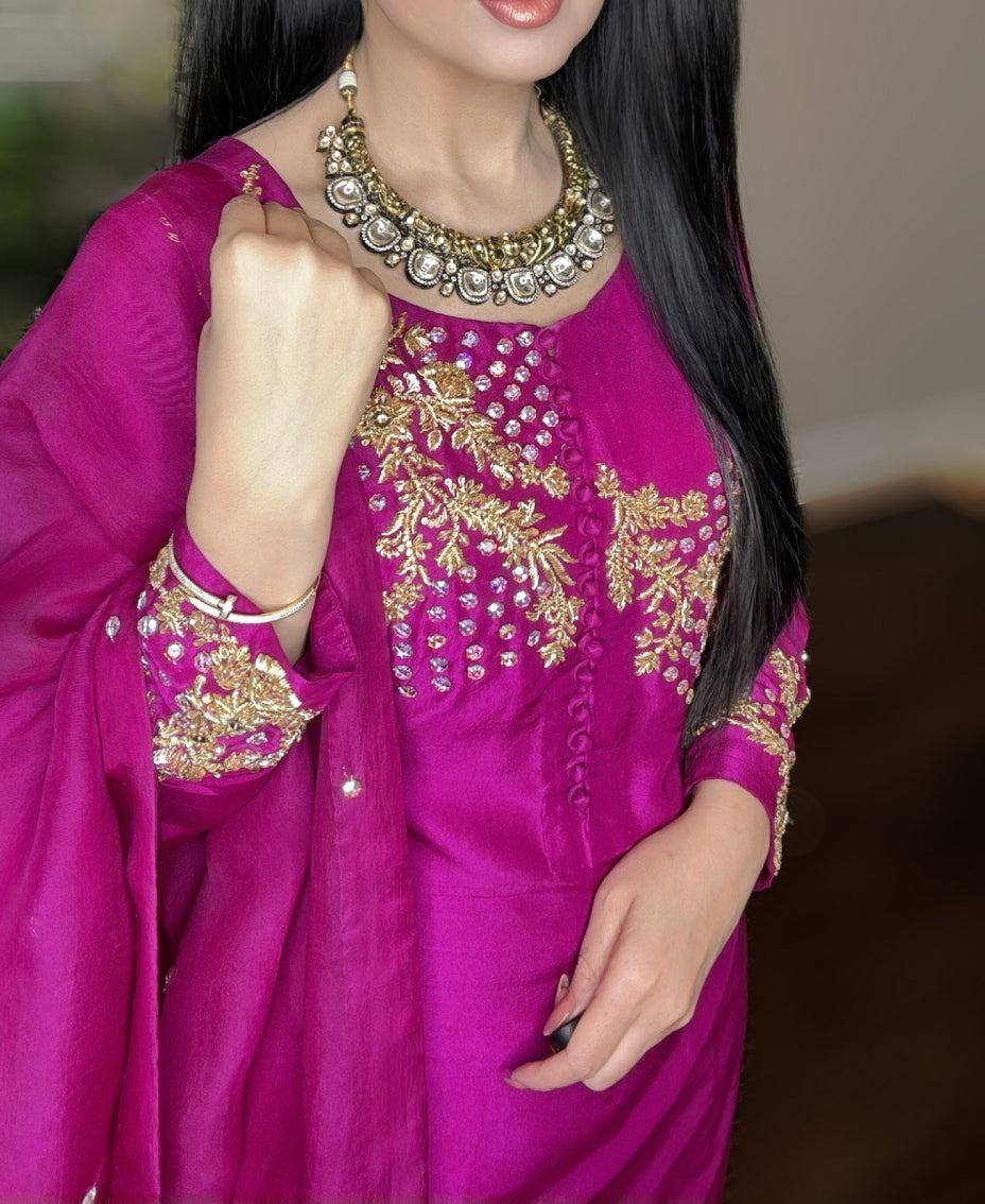 Fuchsia Bloom Rawsilk - Farshi