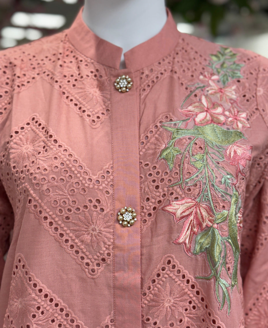 Peach chikankari - Zigzag