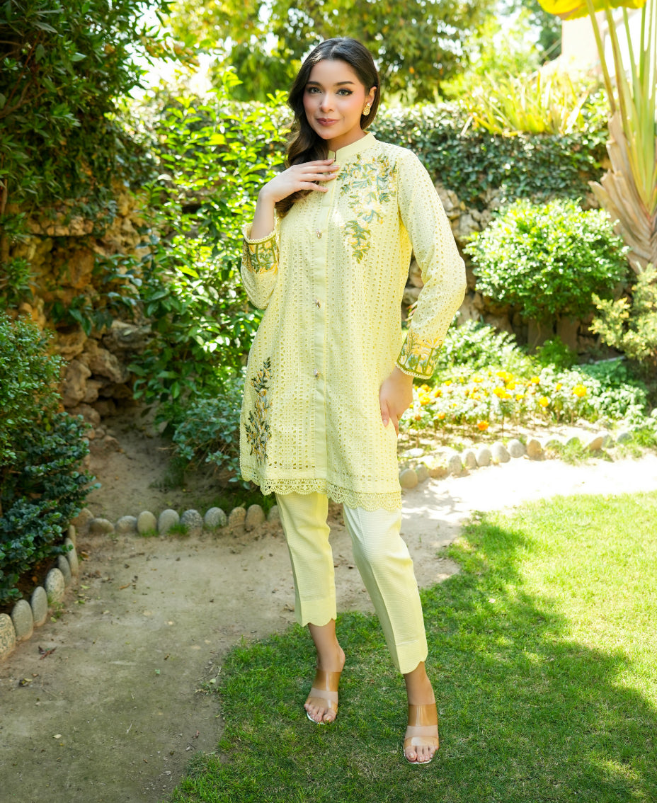 Chikankari Co-ord  Set - Lemon