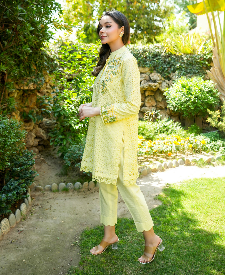 Chikankari Co-ord  Set - Lemon