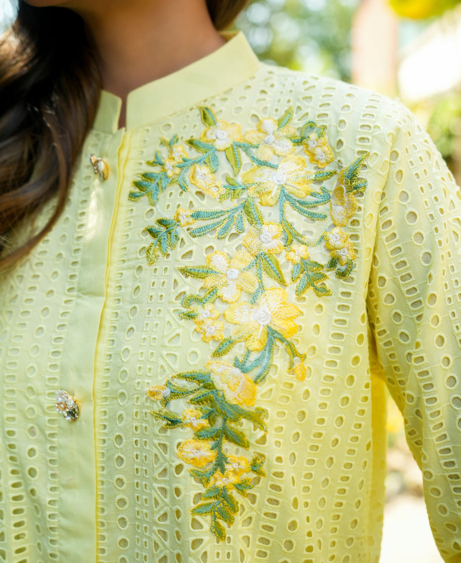 Chikankari Co-ord  Set - Lemon
