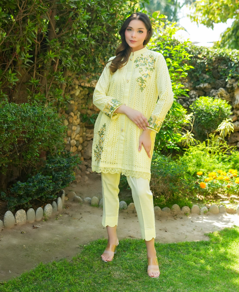 Chikankari Co-ord  Set - Lemon