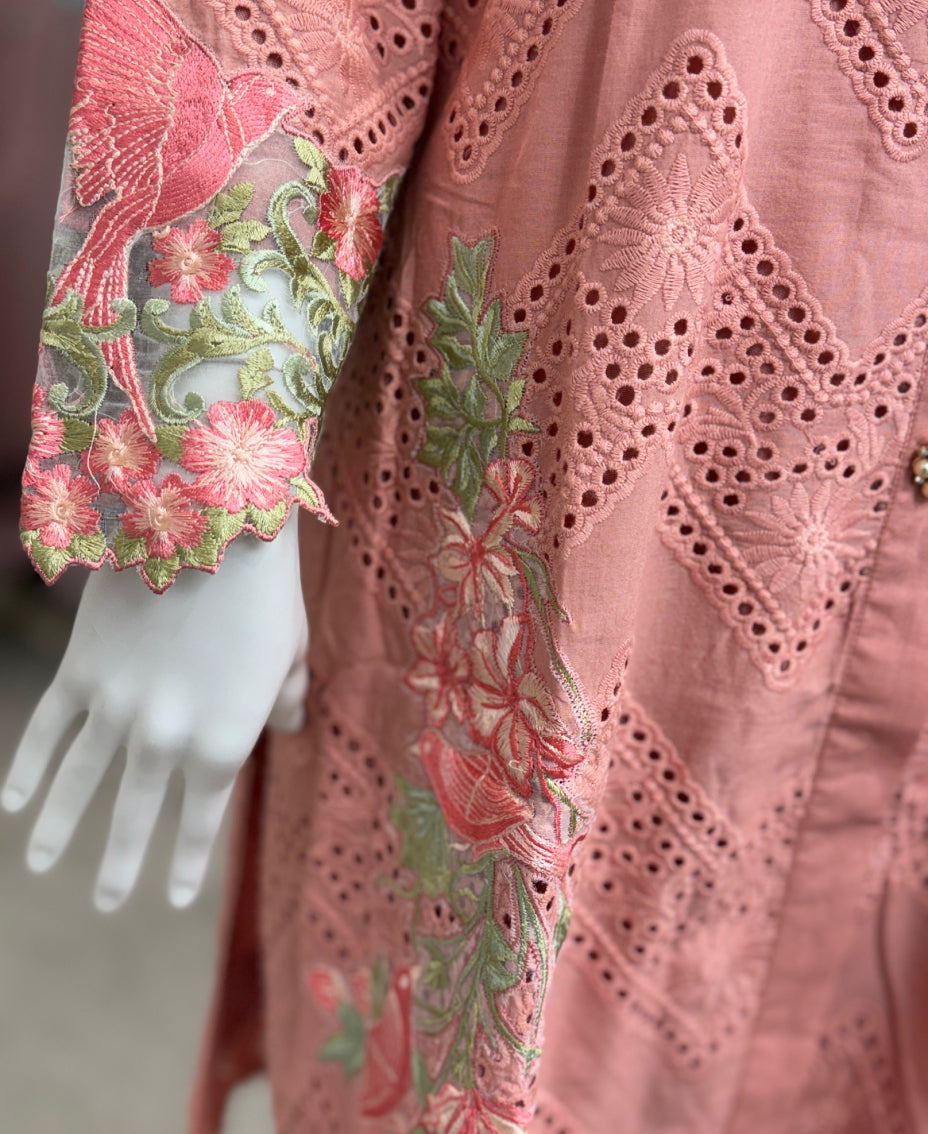 Peach chikankari - Zigzag