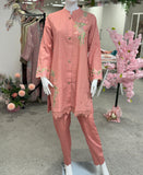Peach chikankari - Lines