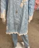 Ice blue garden chikankari
