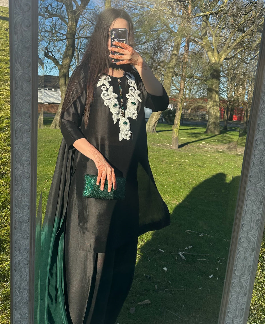 Noir Elegance – 3 Piece Farshi Salwar Set