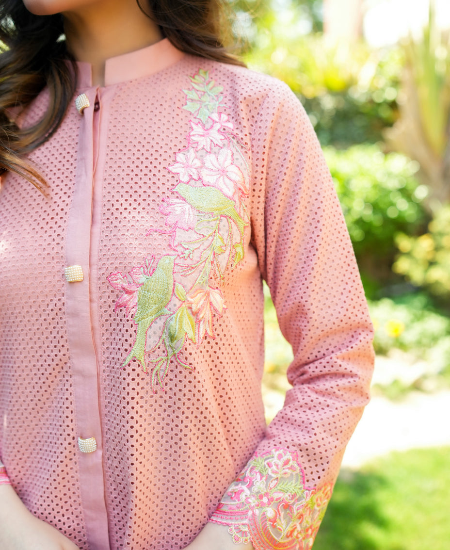 Peach chikankari - Grid