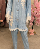 Ice blue wave chikankari