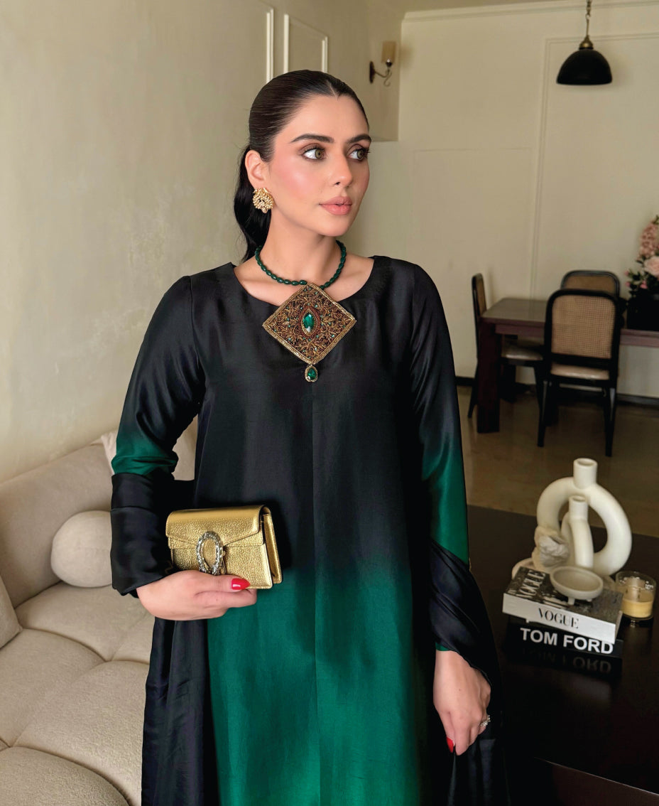 Noir Emerald Ombre Rawsilk