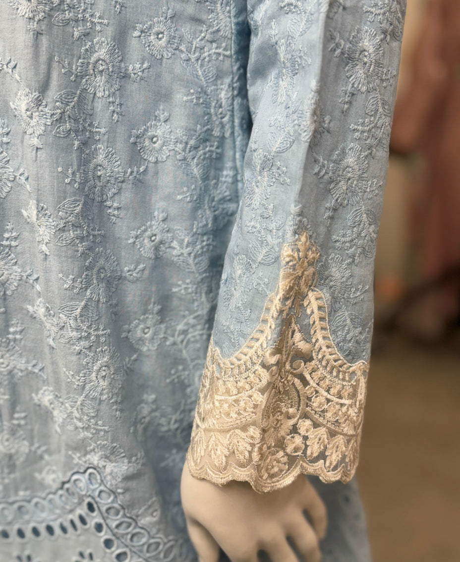 Ice blue garden chikankari