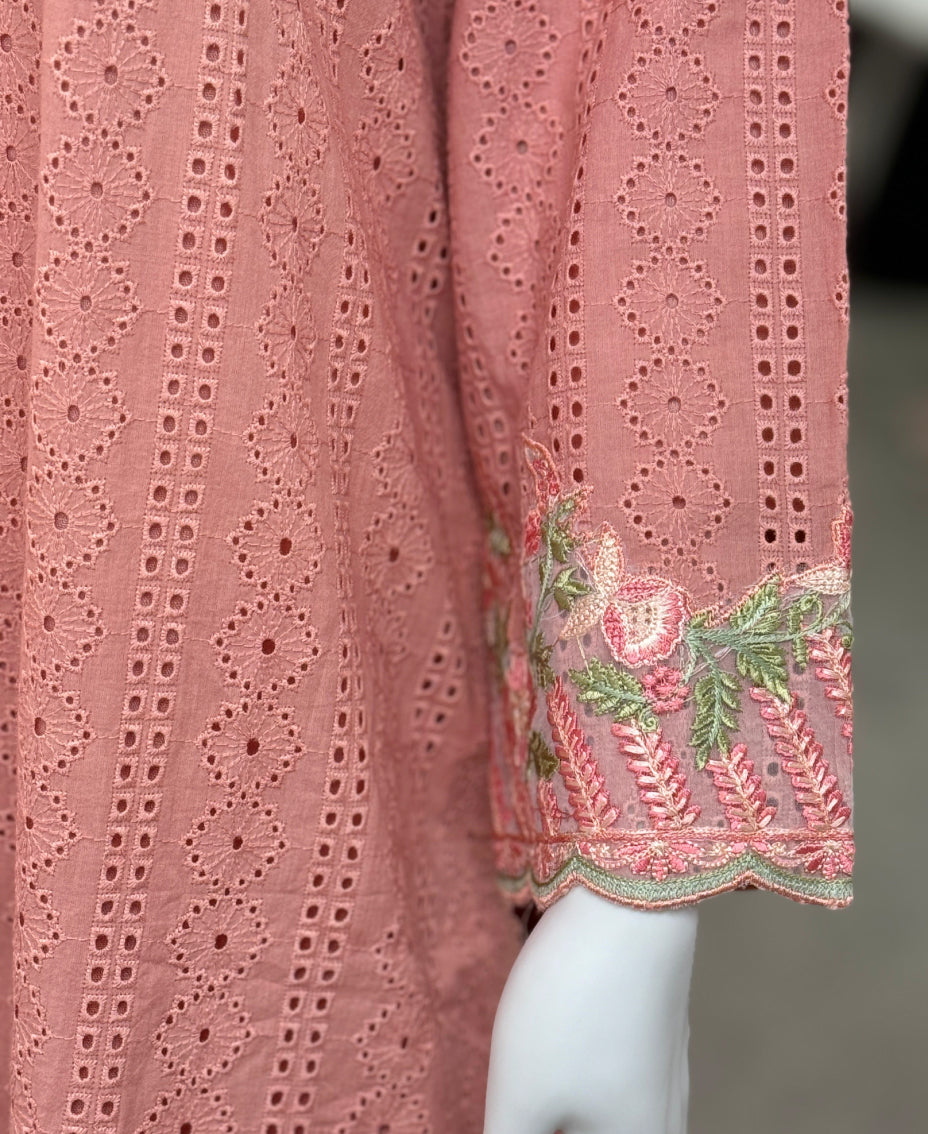 Peach chikankari - Lines
