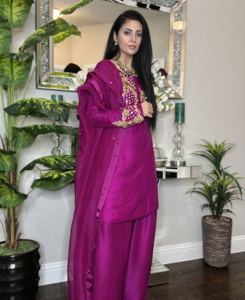 Fuchsia Bloom Rawsilk - Farshi