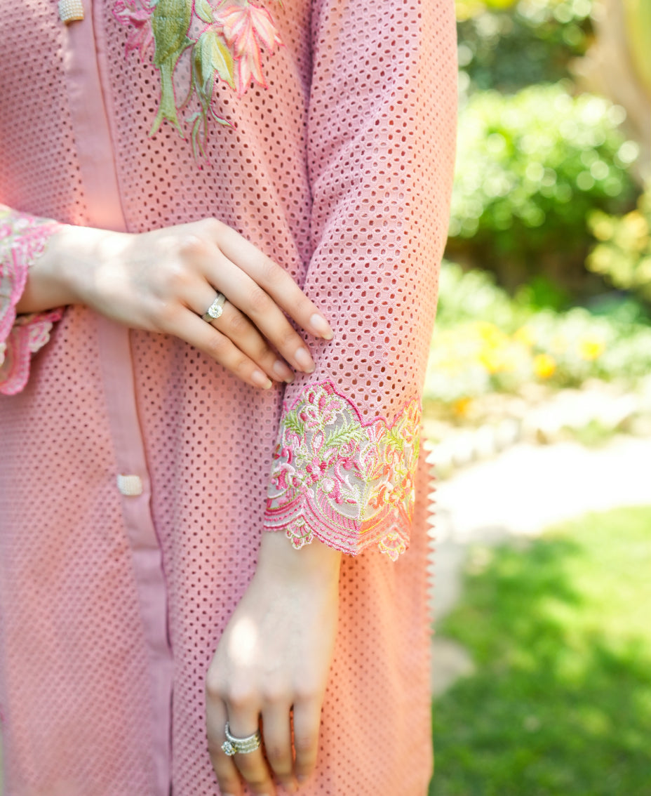 Peach chikankari - Grid