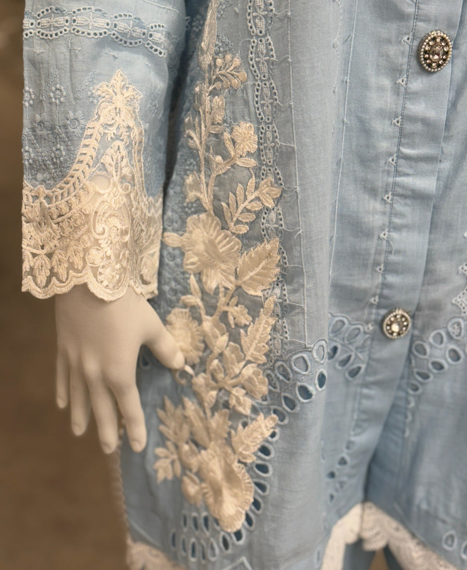 Ice blue wave chikankari