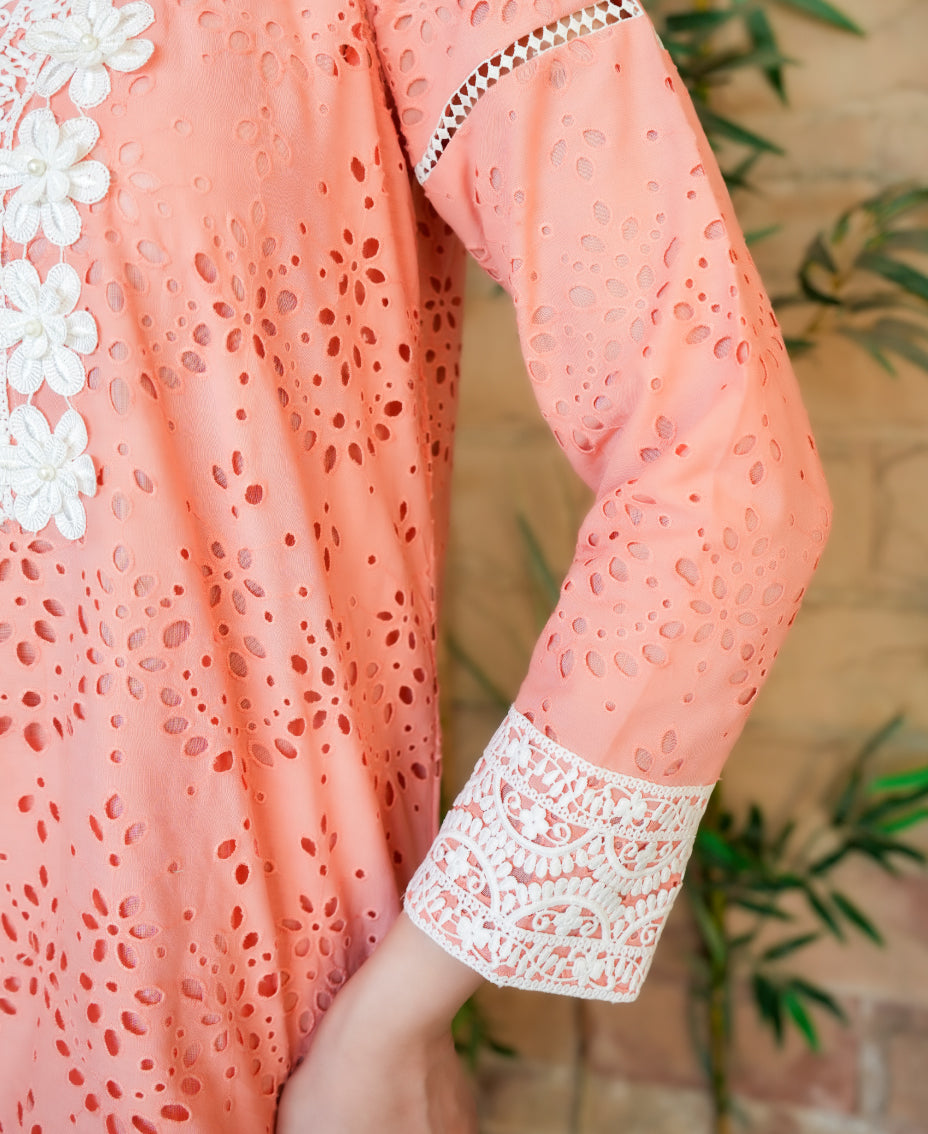 Peach blossom chikankari