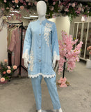 Ice blue wave chikankari