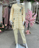 Cream Grid Chikankari Co-ord set