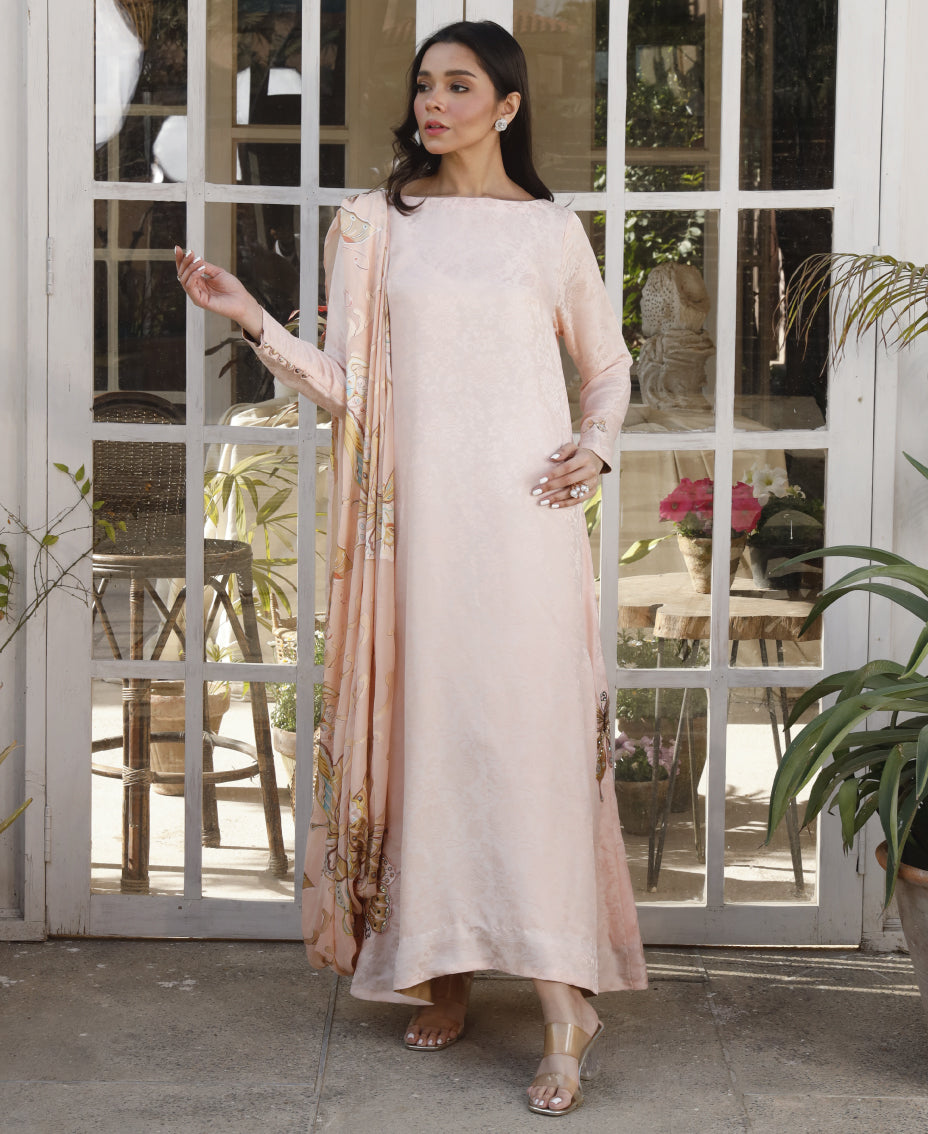 Peach Butterfly Draped Dress