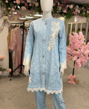 Ice blue garden chikankari