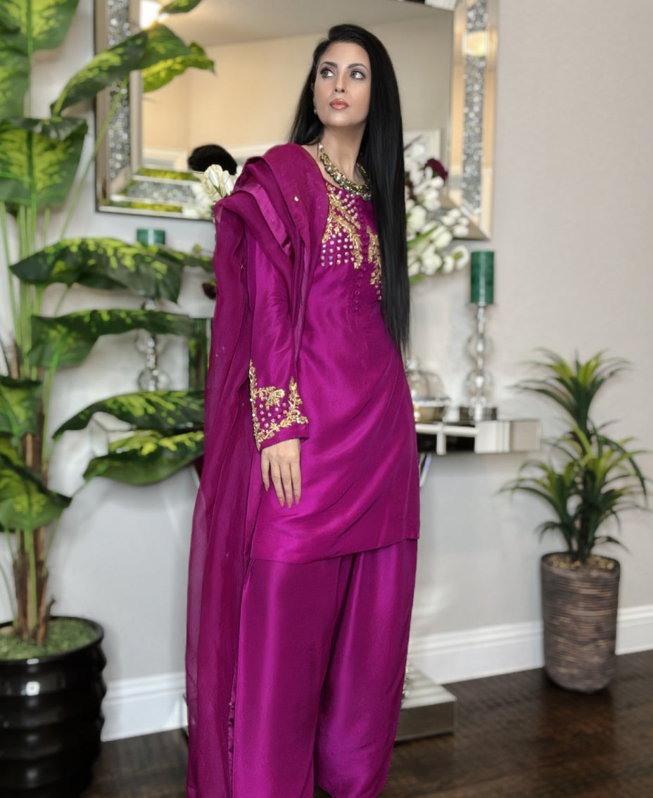 Fuchsia Bloom Rawsilk - Farshi