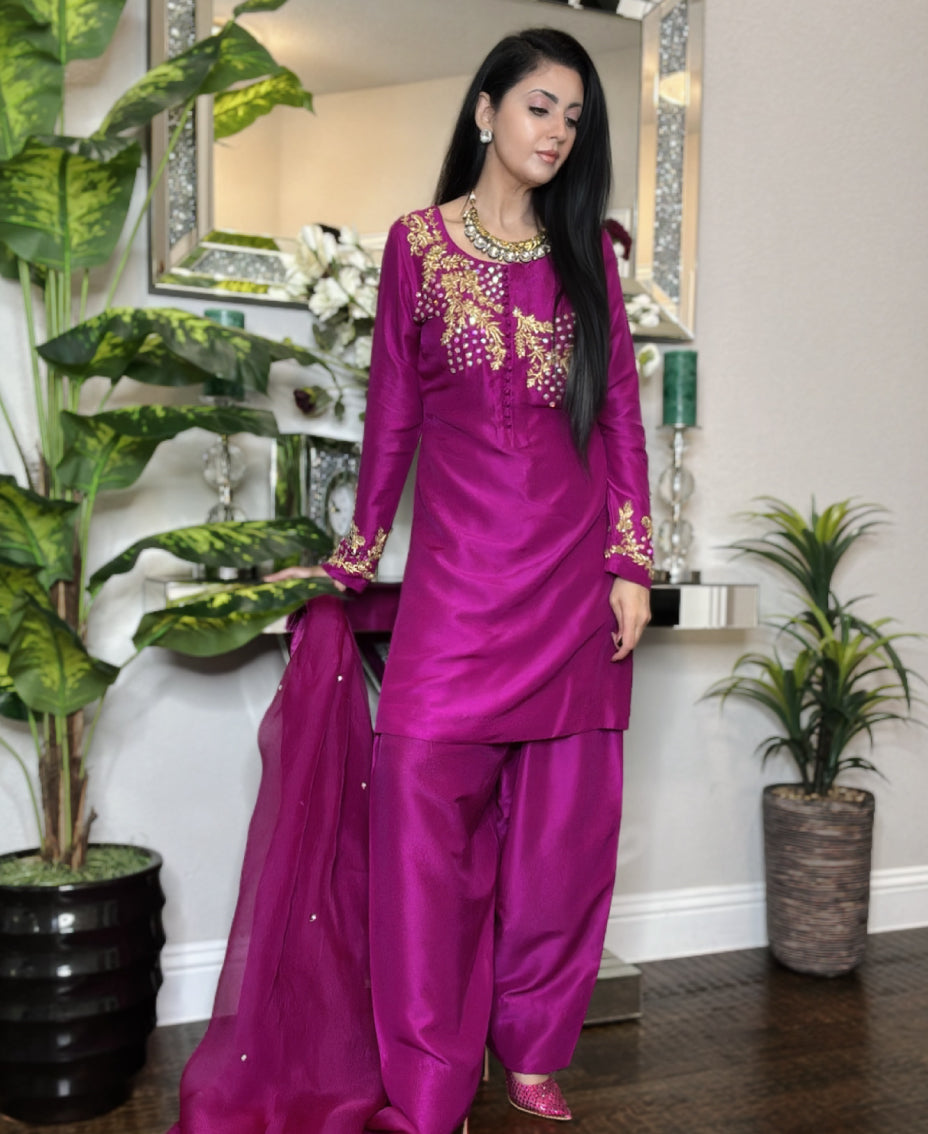 Fuchsia Bloom Rawsilk - Farshi