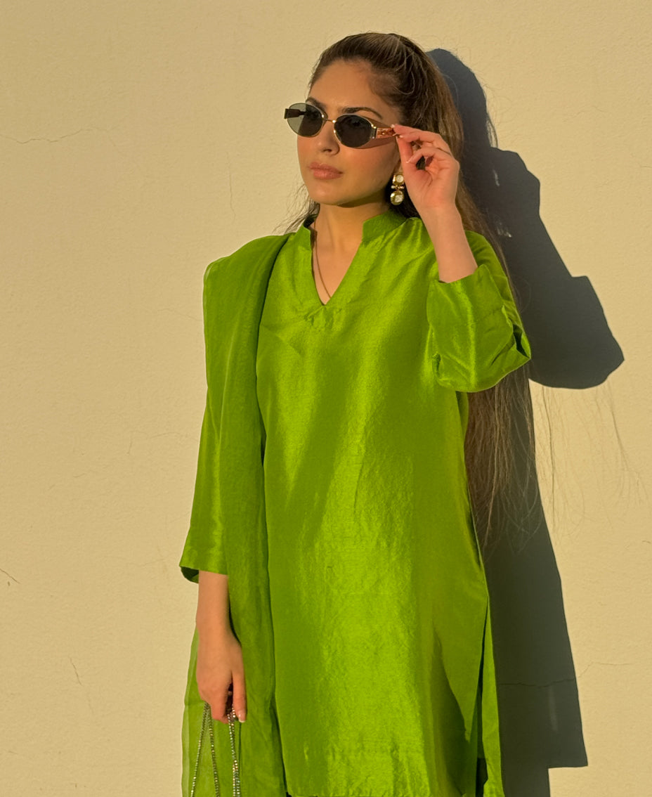 Lime Twist Raw Silk (Farshi Shalwar suit)