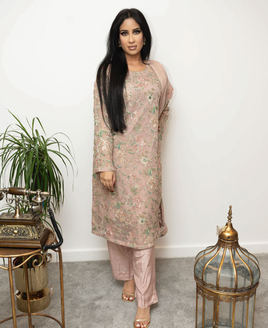 Chiffon Machine Embroidered 3 Piece