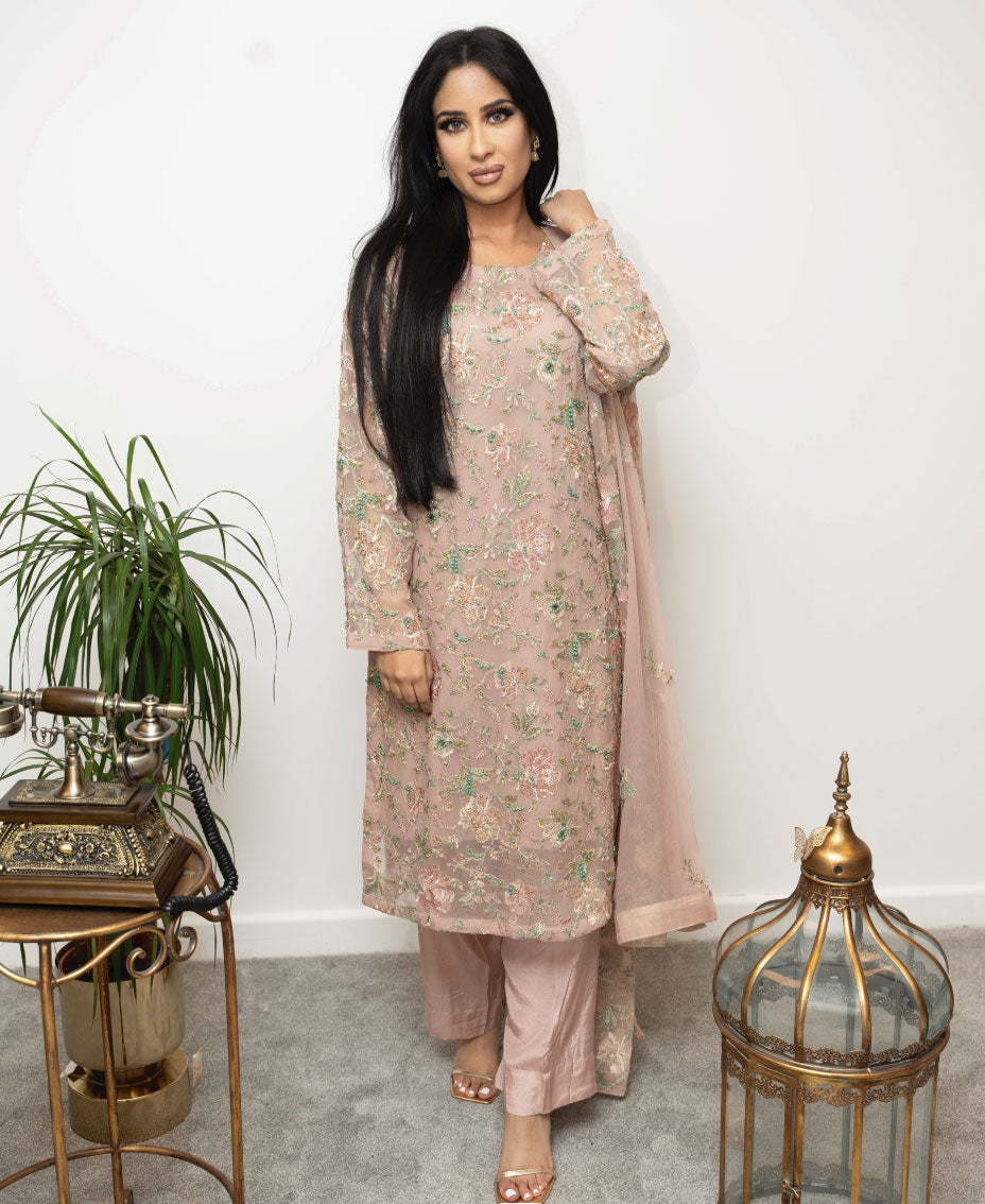 Chiffon Machine Embroidered 3 Piece