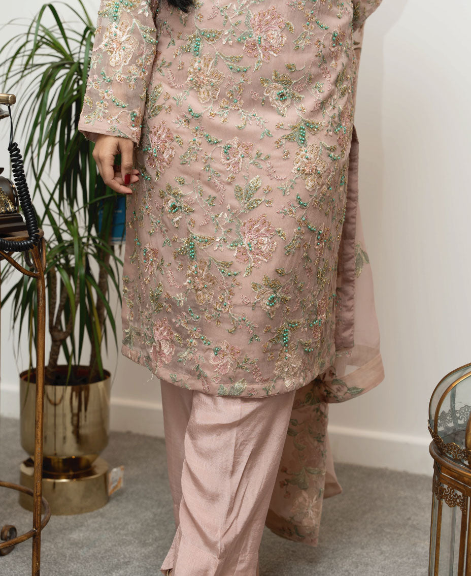 Chiffon Machine Embroidered 3 Piece