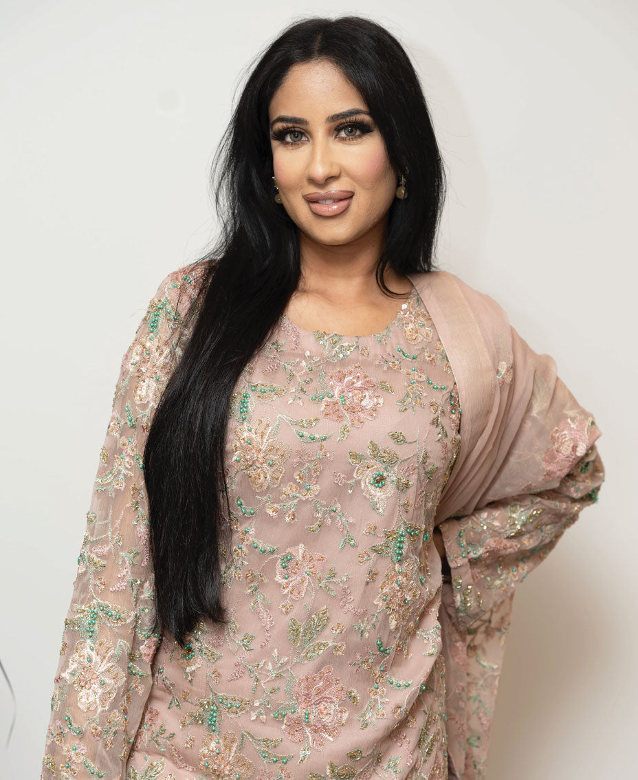 Chiffon Machine Embroidered 3 Piece