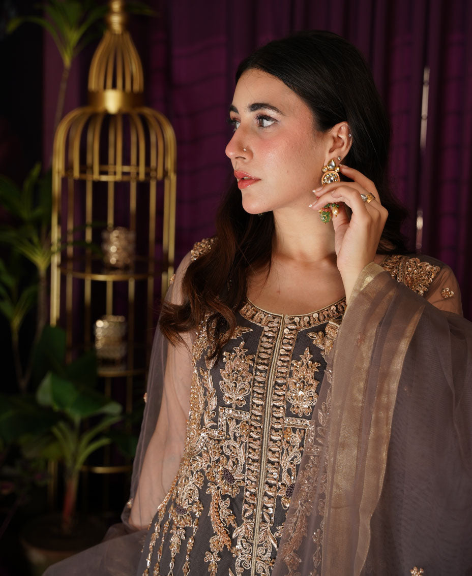 Golden Smoke (3 pc Sharara Set)