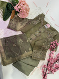 Chiffon and organza machine embroidered 3 piece