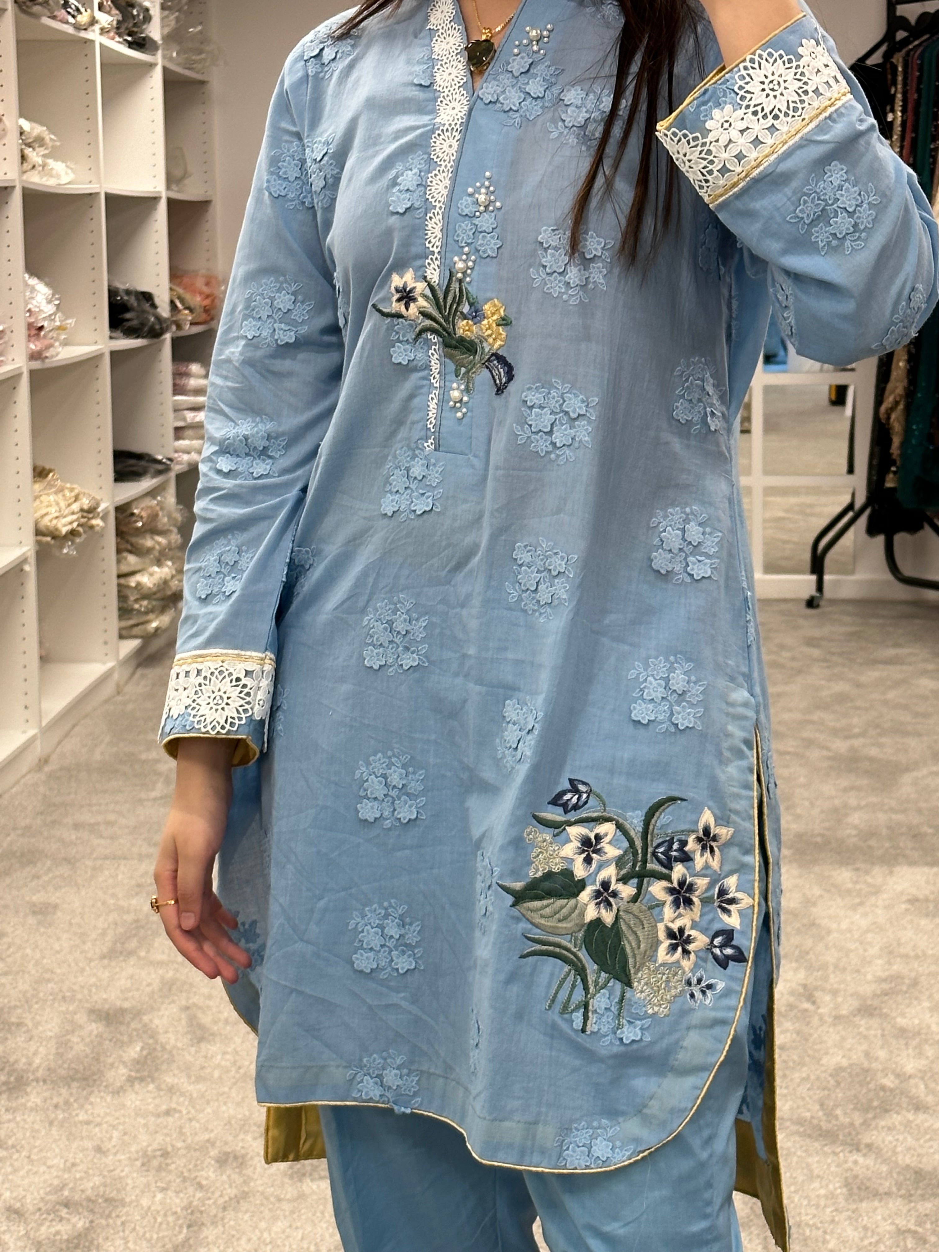 3d SKY BLUE BLOSSOM co-ord set