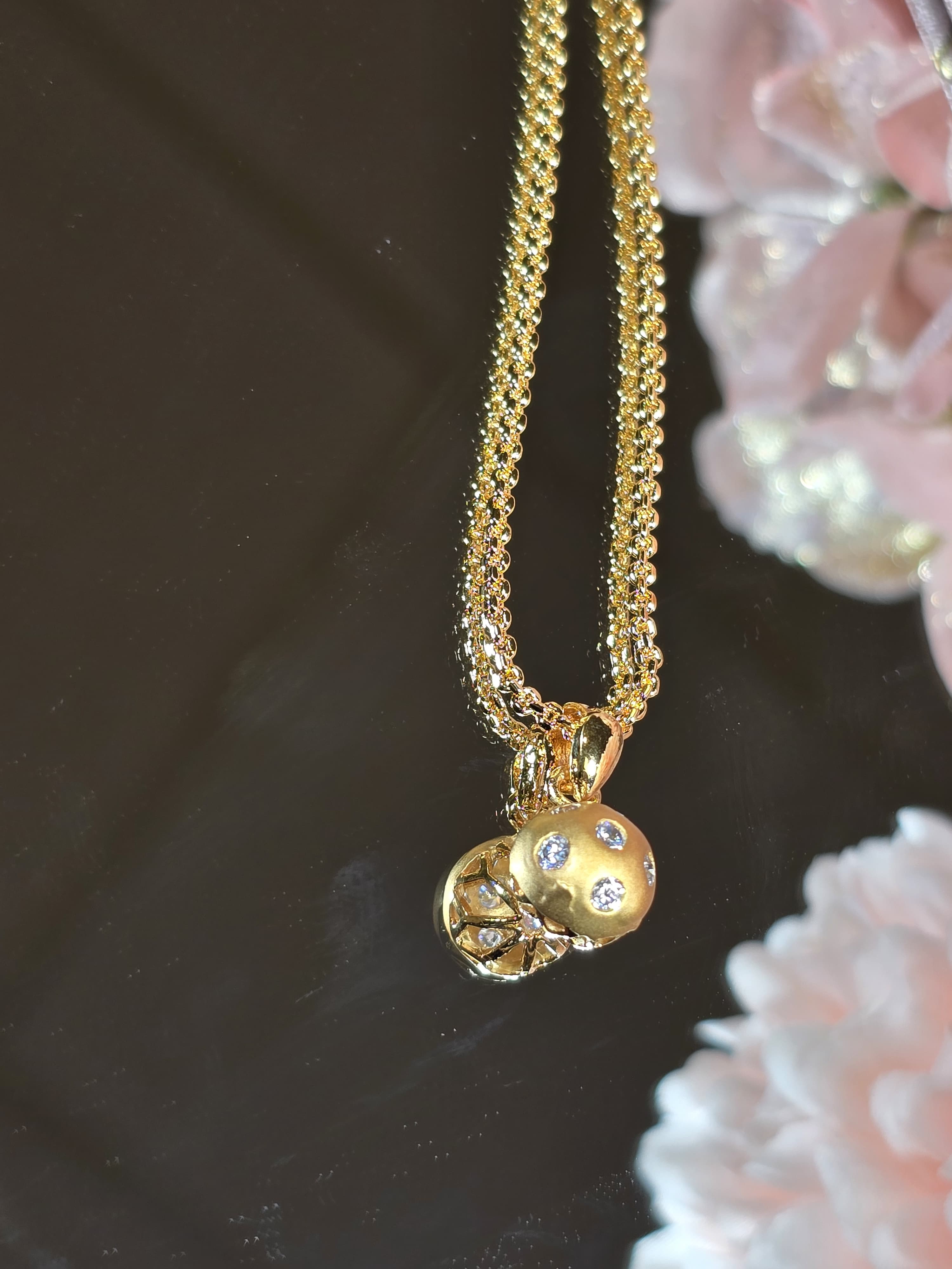 Gold and Zircon Round Pendant