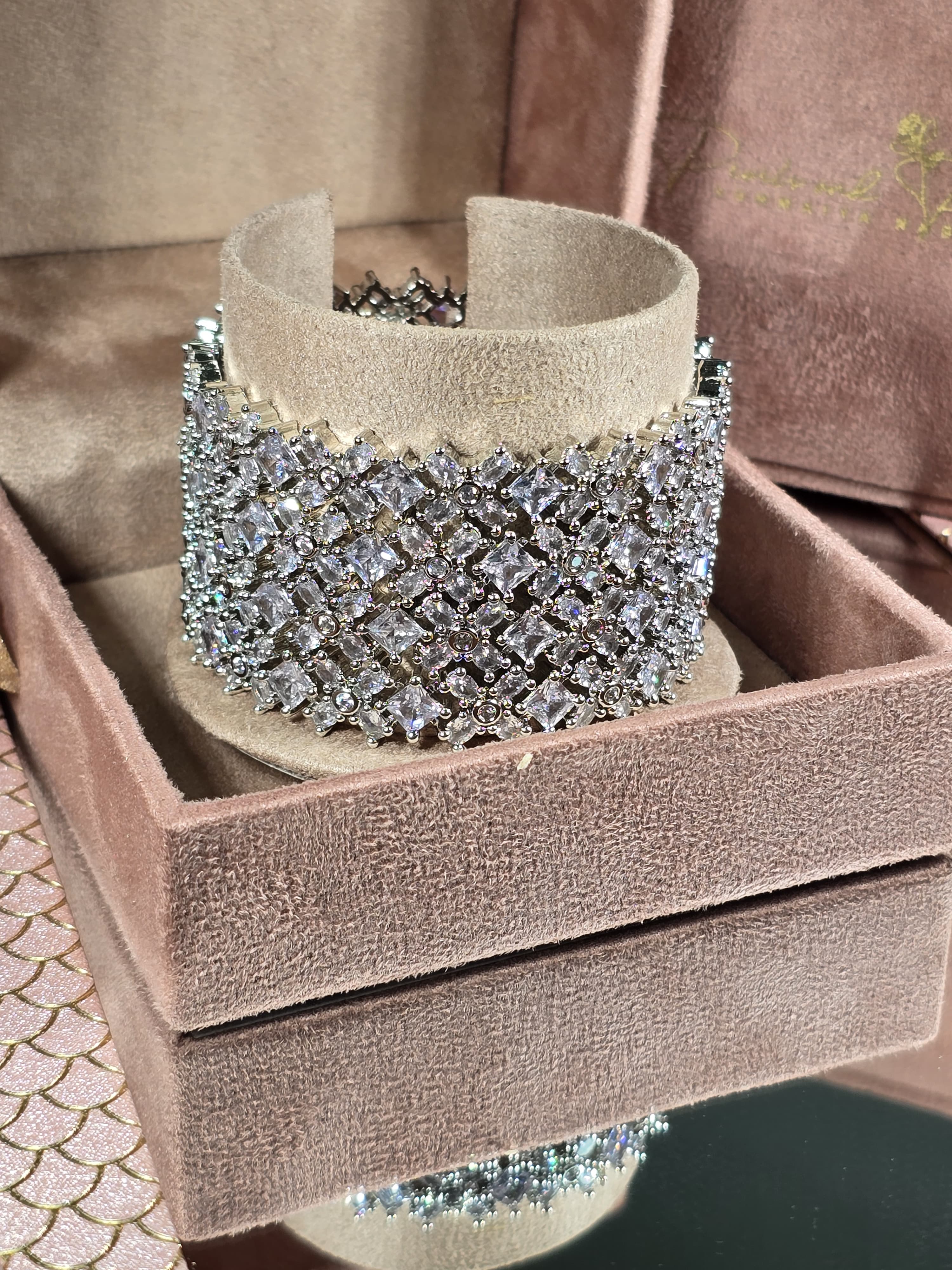 Silver Petal Zirconia Bangles Set of 4