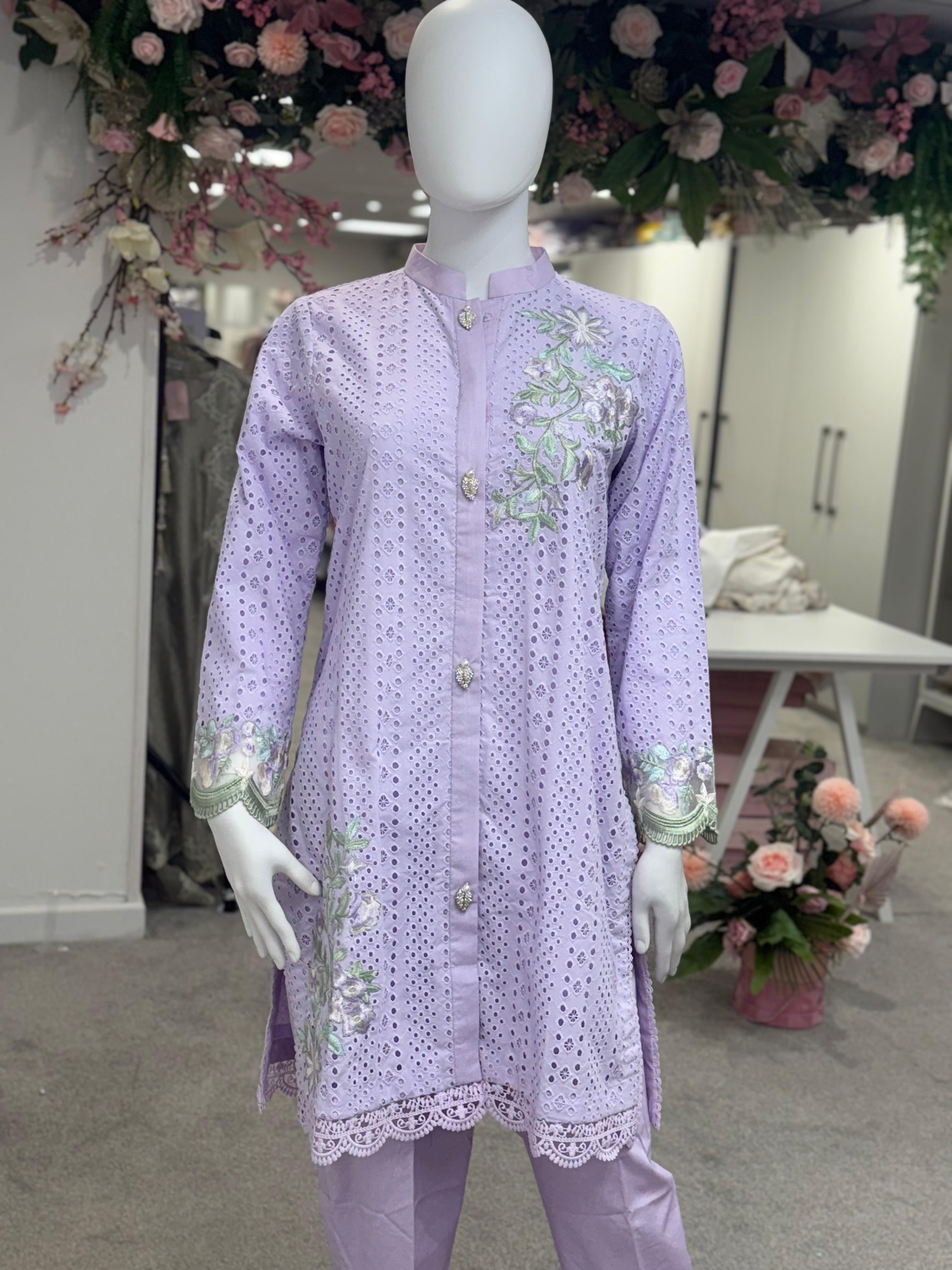 Lavender Stream Chikankari