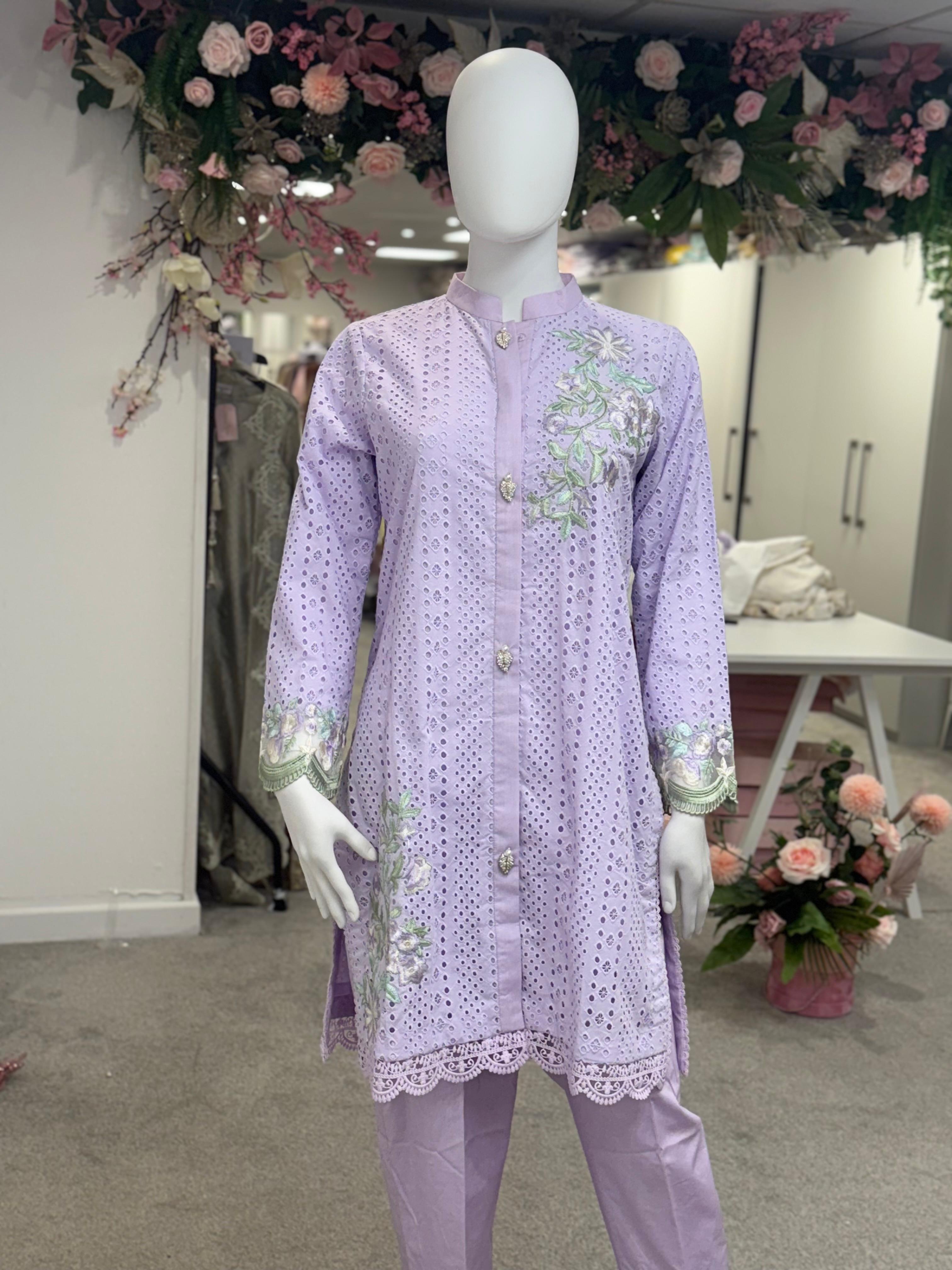 Lavender Stream Chikankari
