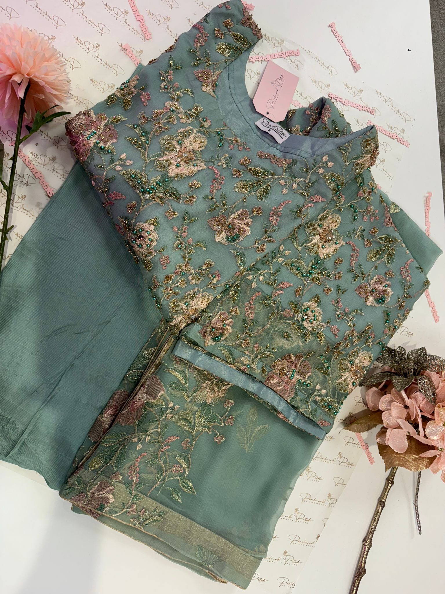 Chiffon Machine Embroidered 3 Piece