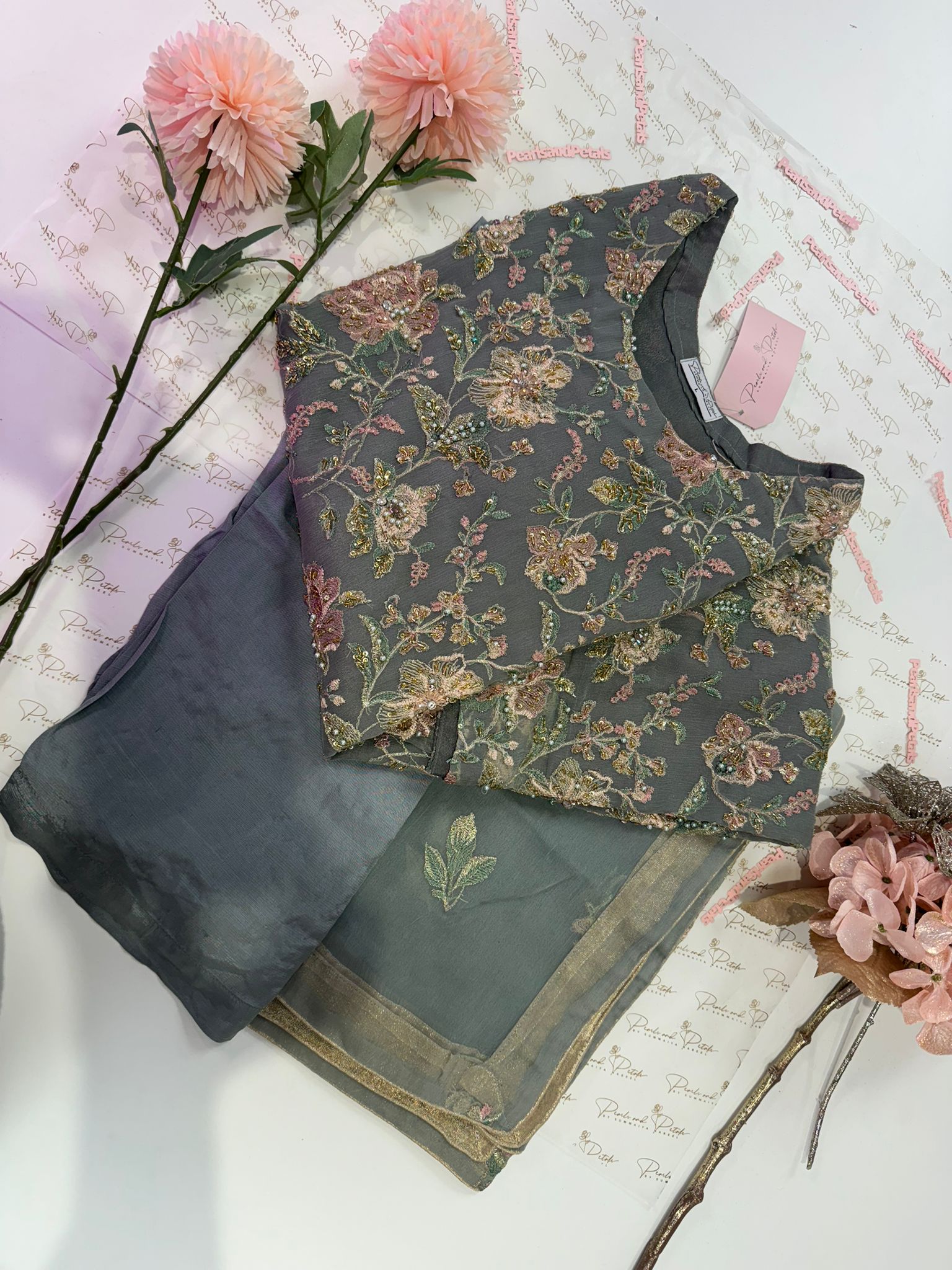 Chiffon Machine Embroidered 3 Piece