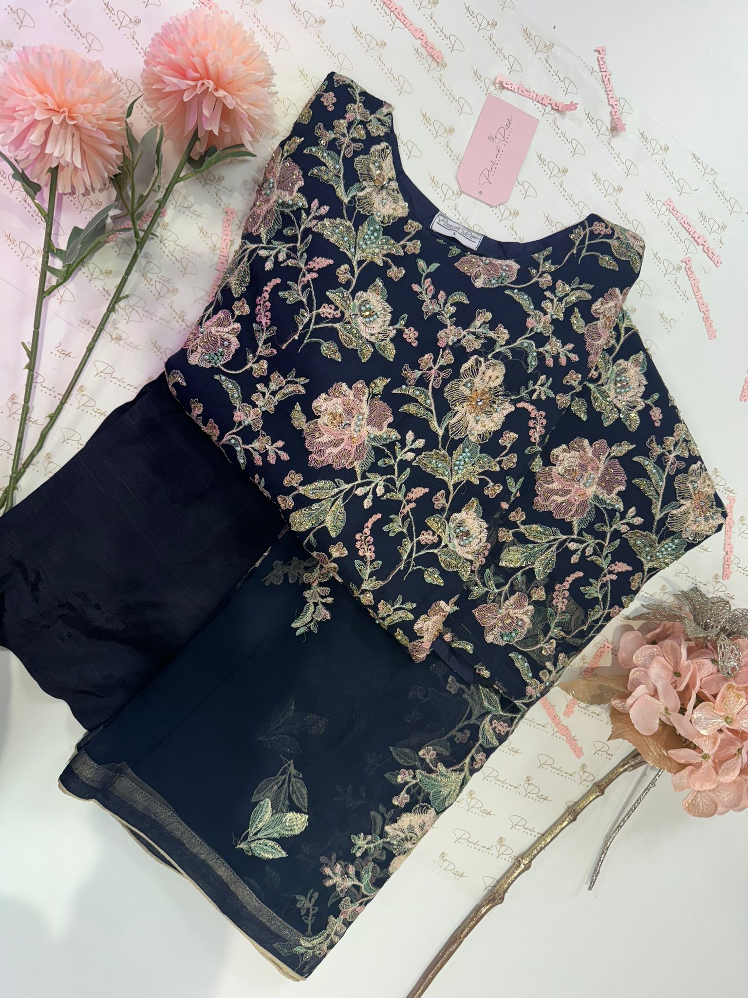 Chiffon Machine Embroidered 3 Piece
