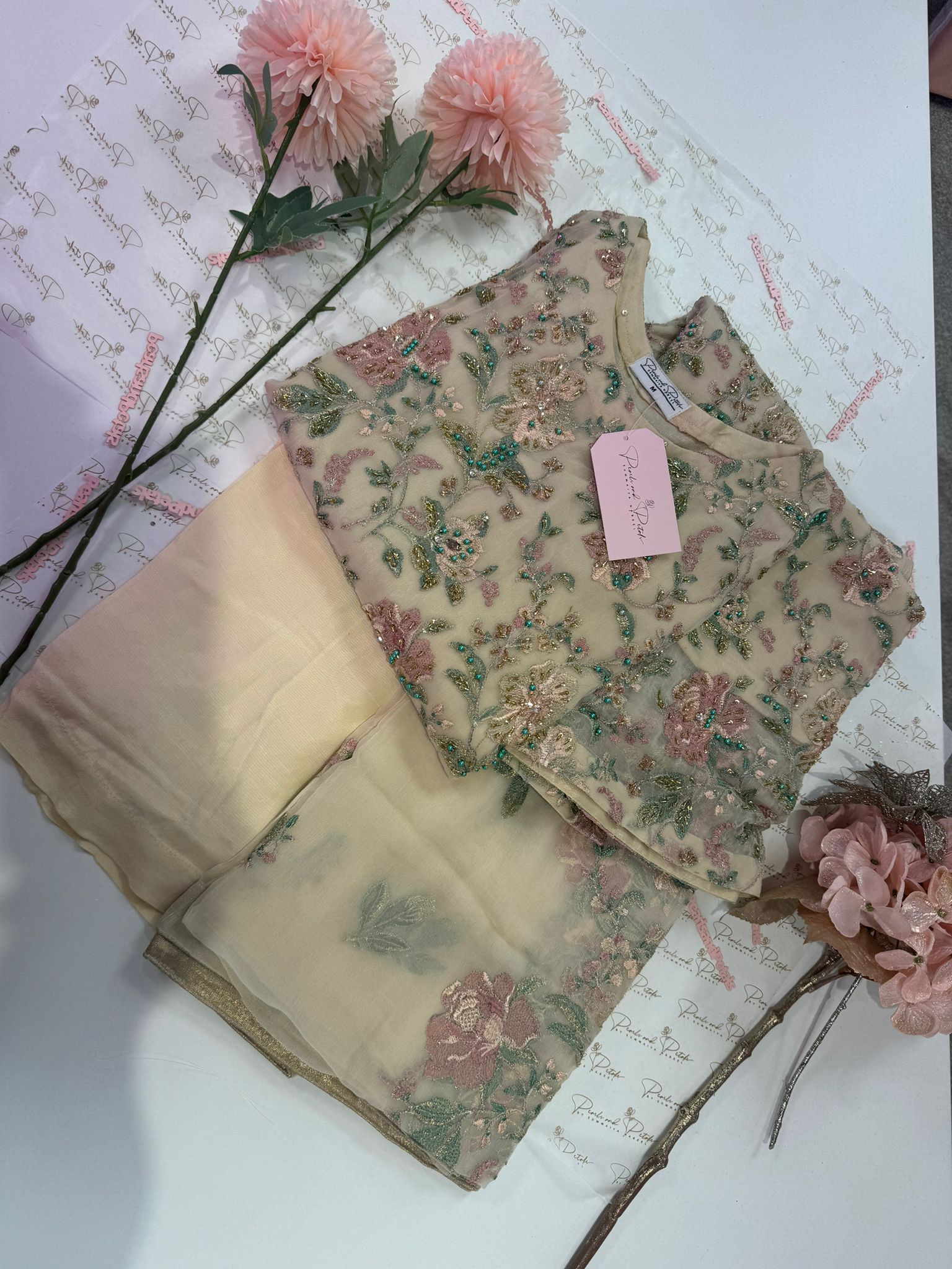 Chiffon Machine Embroidered 3 Piece