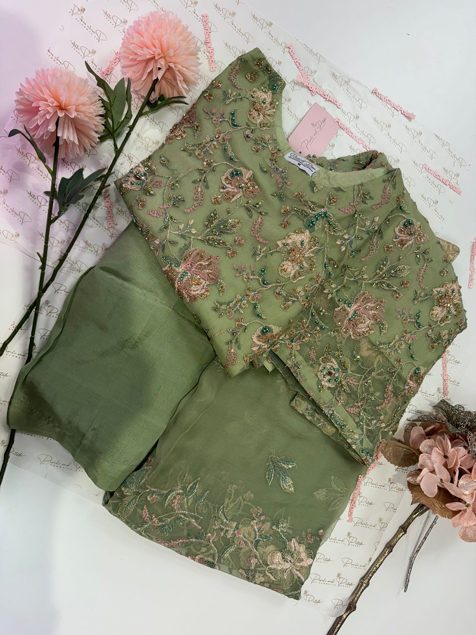 Chiffon Machine Embroidered 3 Piece