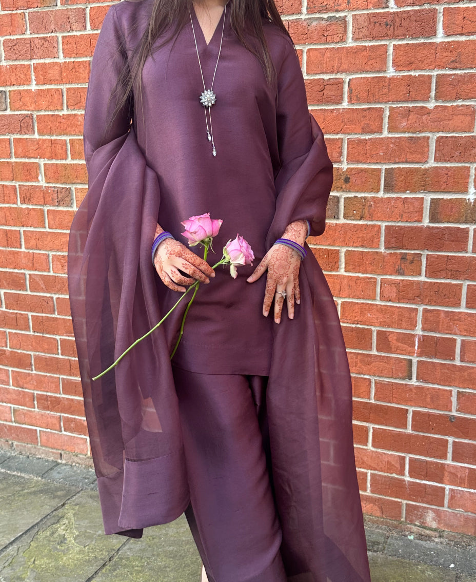 Plum Rawsilk Farshi suit